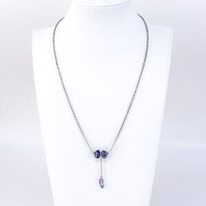 Vintage Sterling Silver 925 Amethyst Drop Rolo Chain Necklace 18.5"